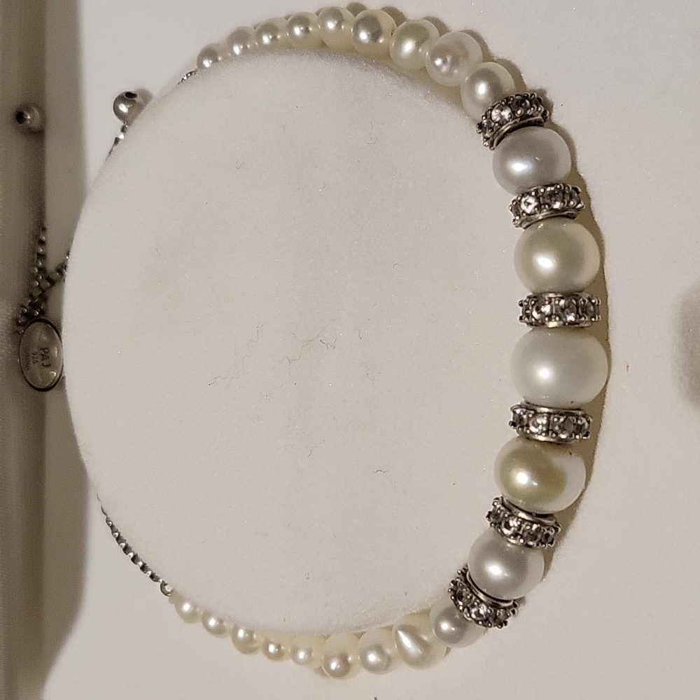 Sterling Silver Freshwater Cultured Pearl & Lab-Created White Sapphire Bolo Brac